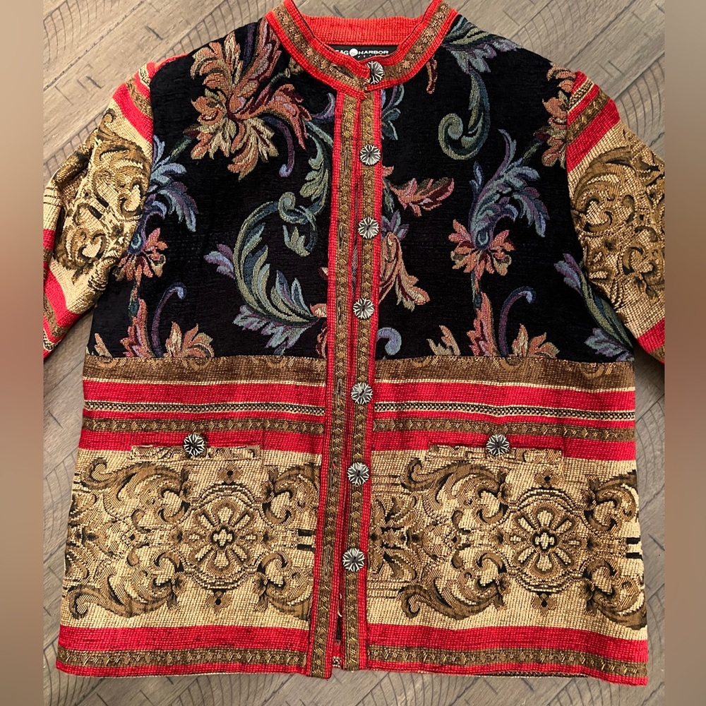 VINTAGE Sag Harbor Colorful Tapestry Blazer Sz Petite Large LIKE NEW - Picture 4 of 7